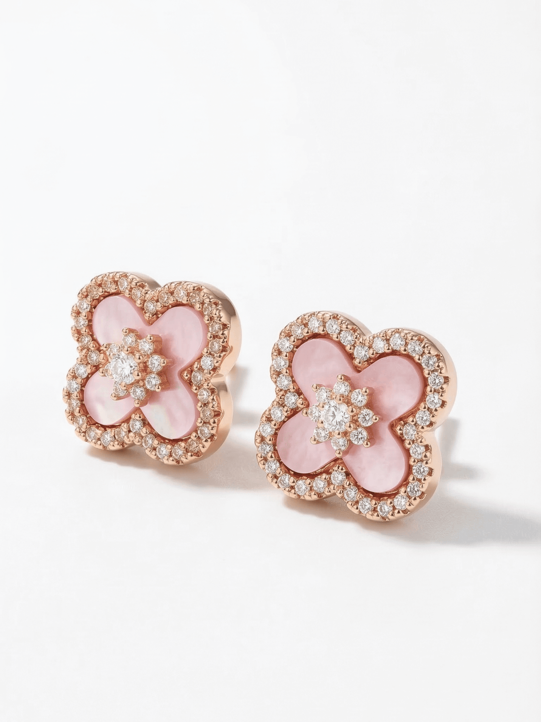 18K Rose Gold Plated Lucky Leaf Shell Pearls Earrings
