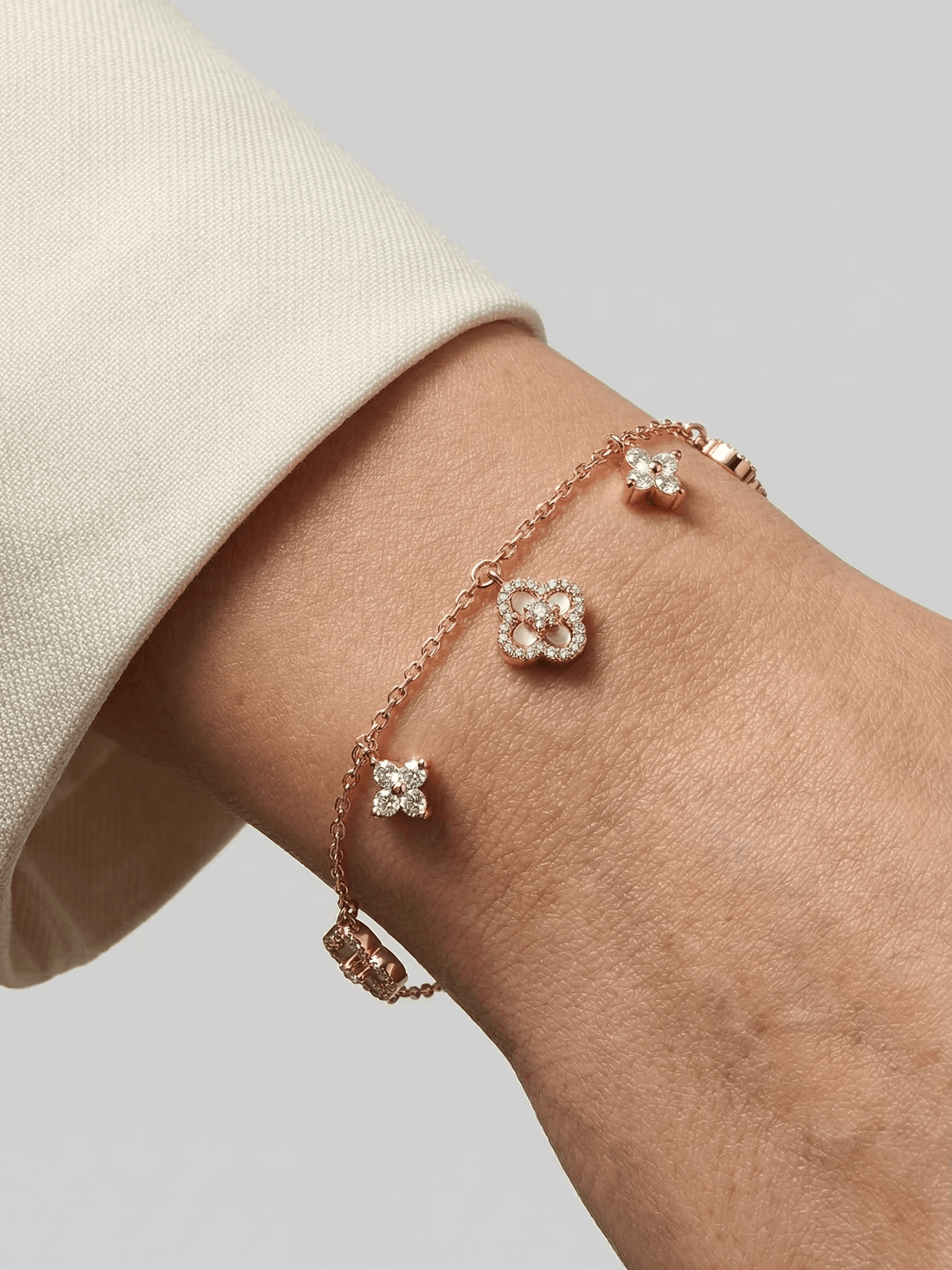 18K Rose Gold Plated Pink Lucky Leaf Shell Pearls Bracelet