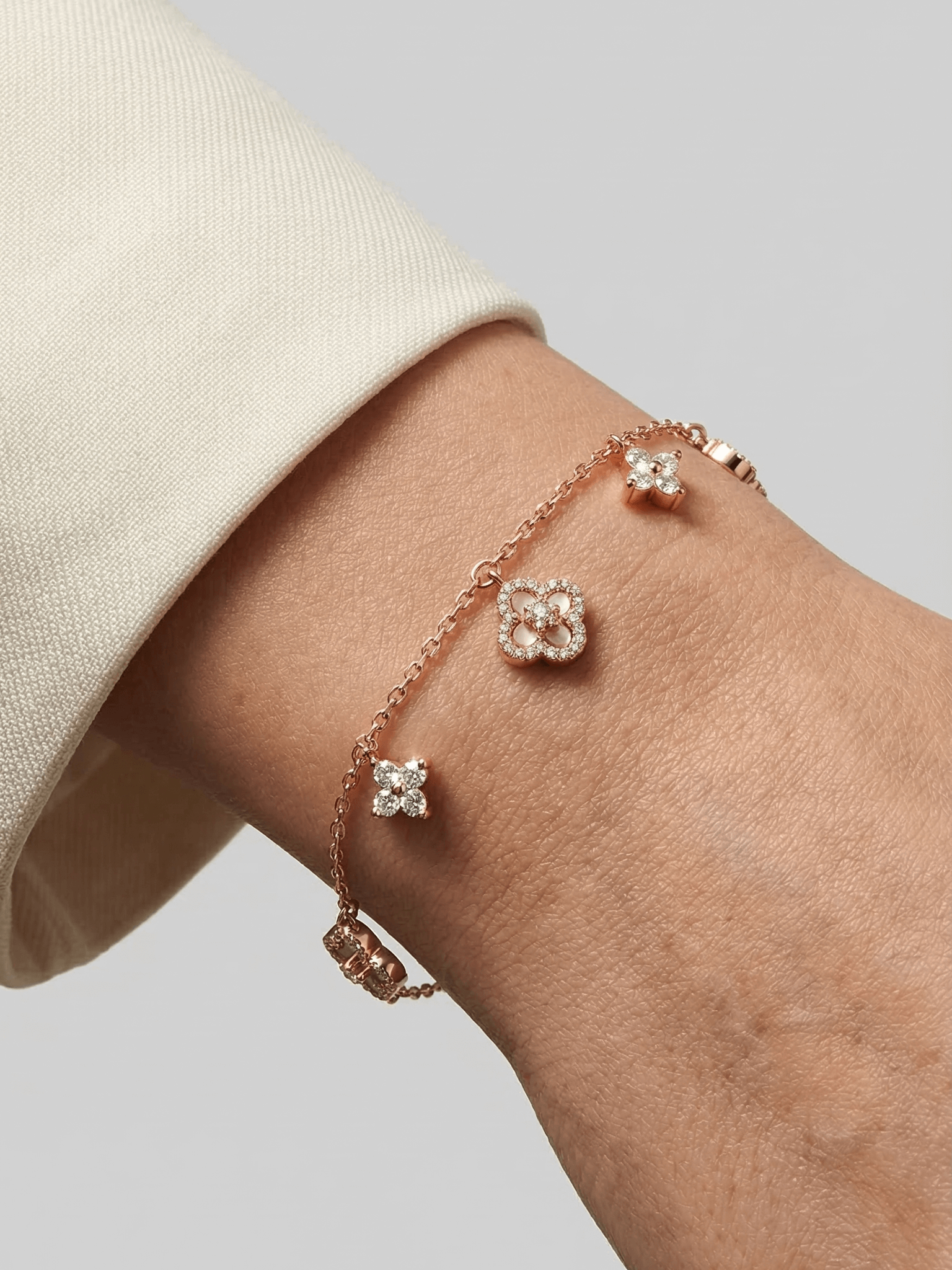 18K Rose Gold Plated Pink Lucky Leaf Shell Pearls Bracelet