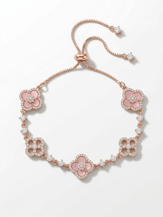 18K Rose Gold Plated Lucky Leaf Shell Pearls Bracelet