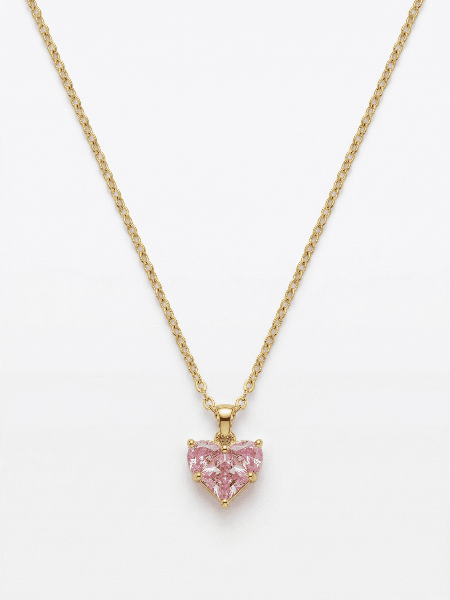 18K Gold Pink Zircon Heart Romance Necklace