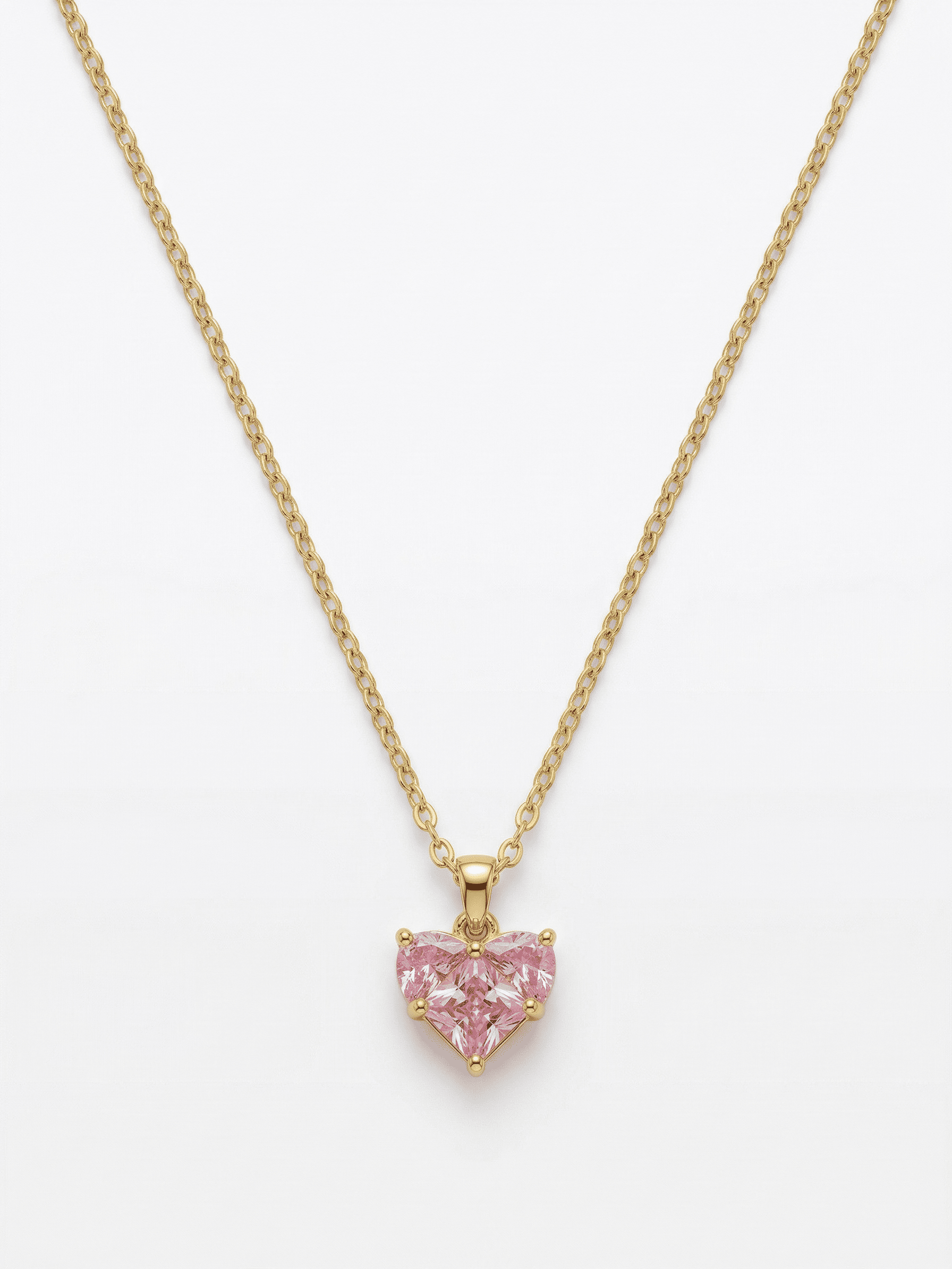 18K Gold Pink Zircon Heart Romance Necklace
