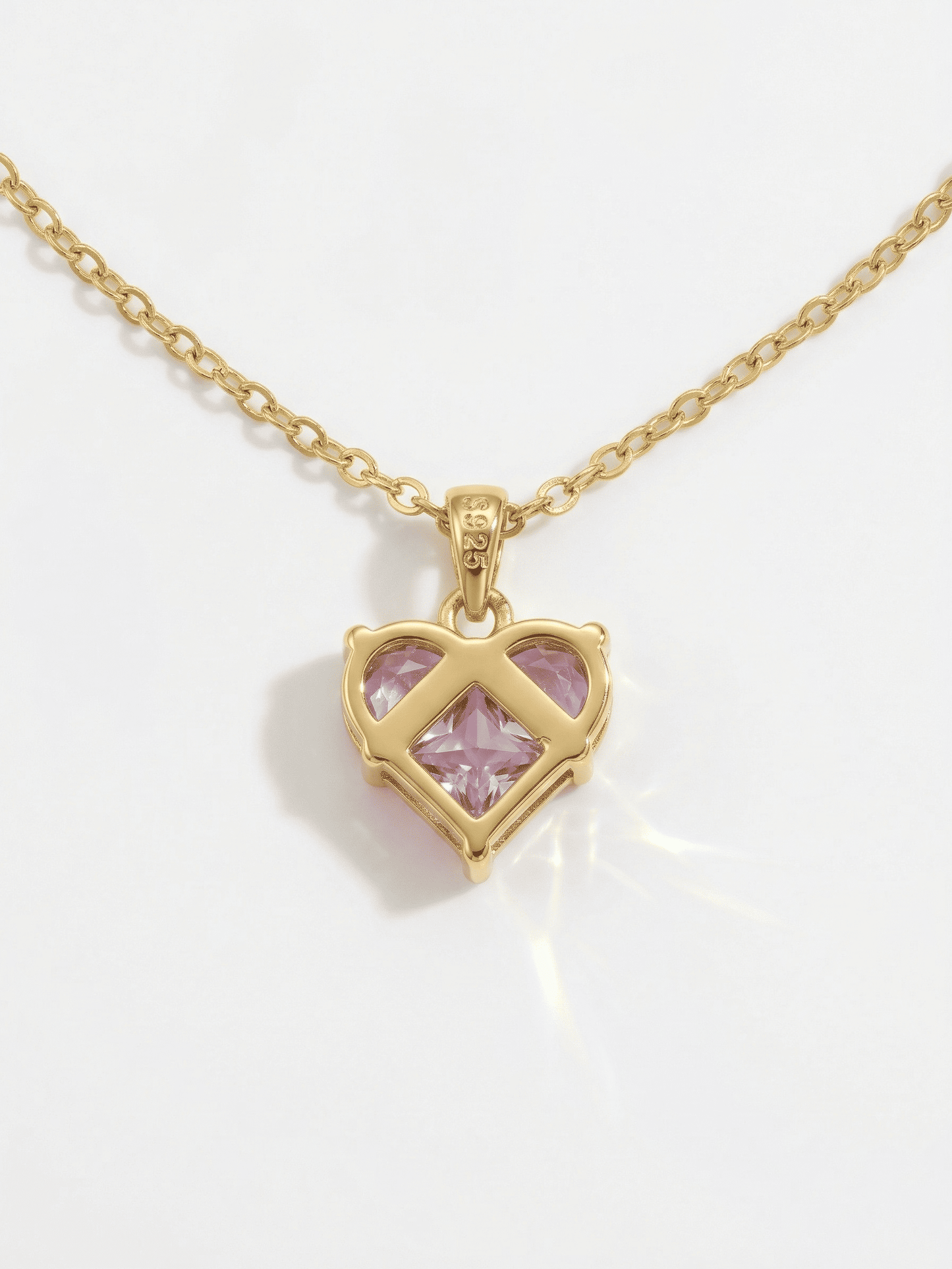 18K Gold Pink Zircon Heart Romance Necklace