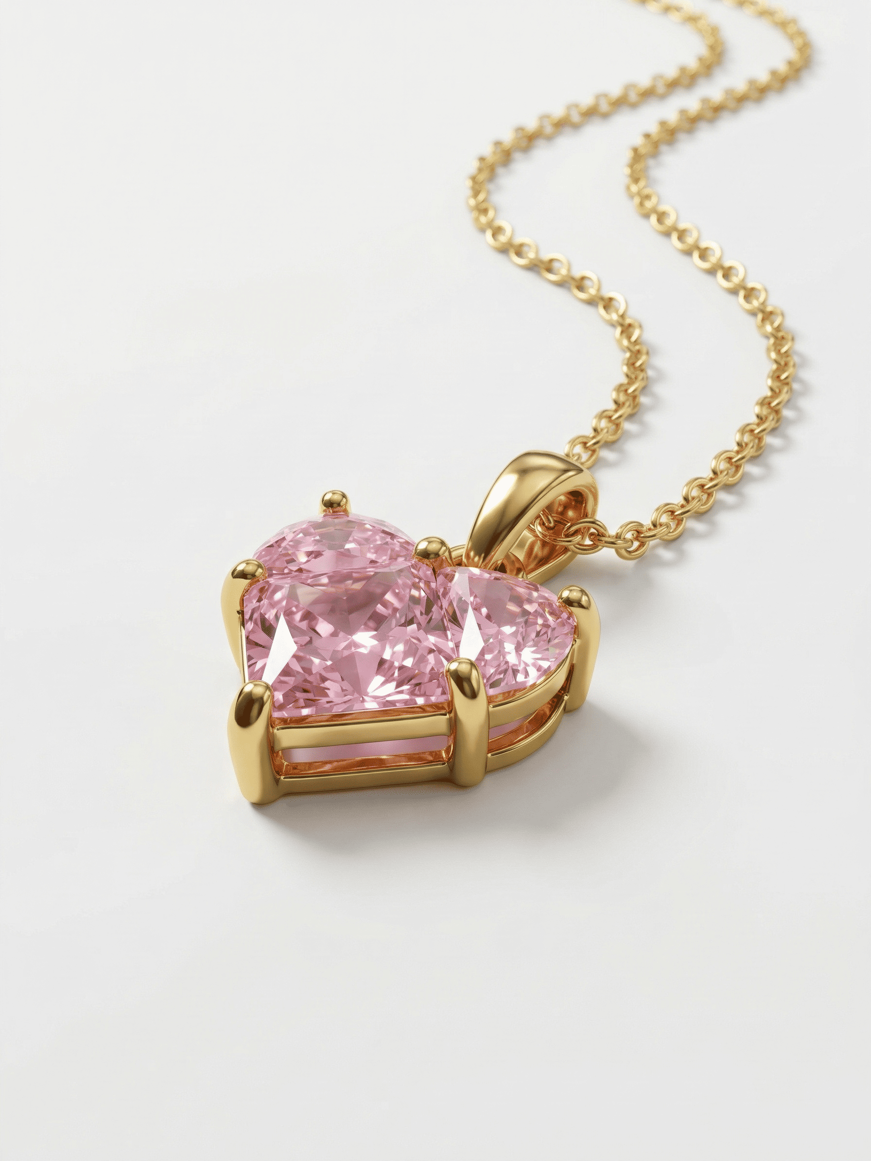 18K Gold Pink Zircon Heart Romance Necklace