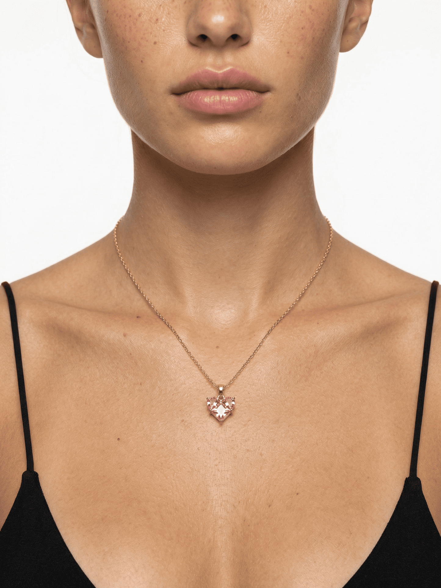 18K Gold Pink Zircon Heart Romance Necklace