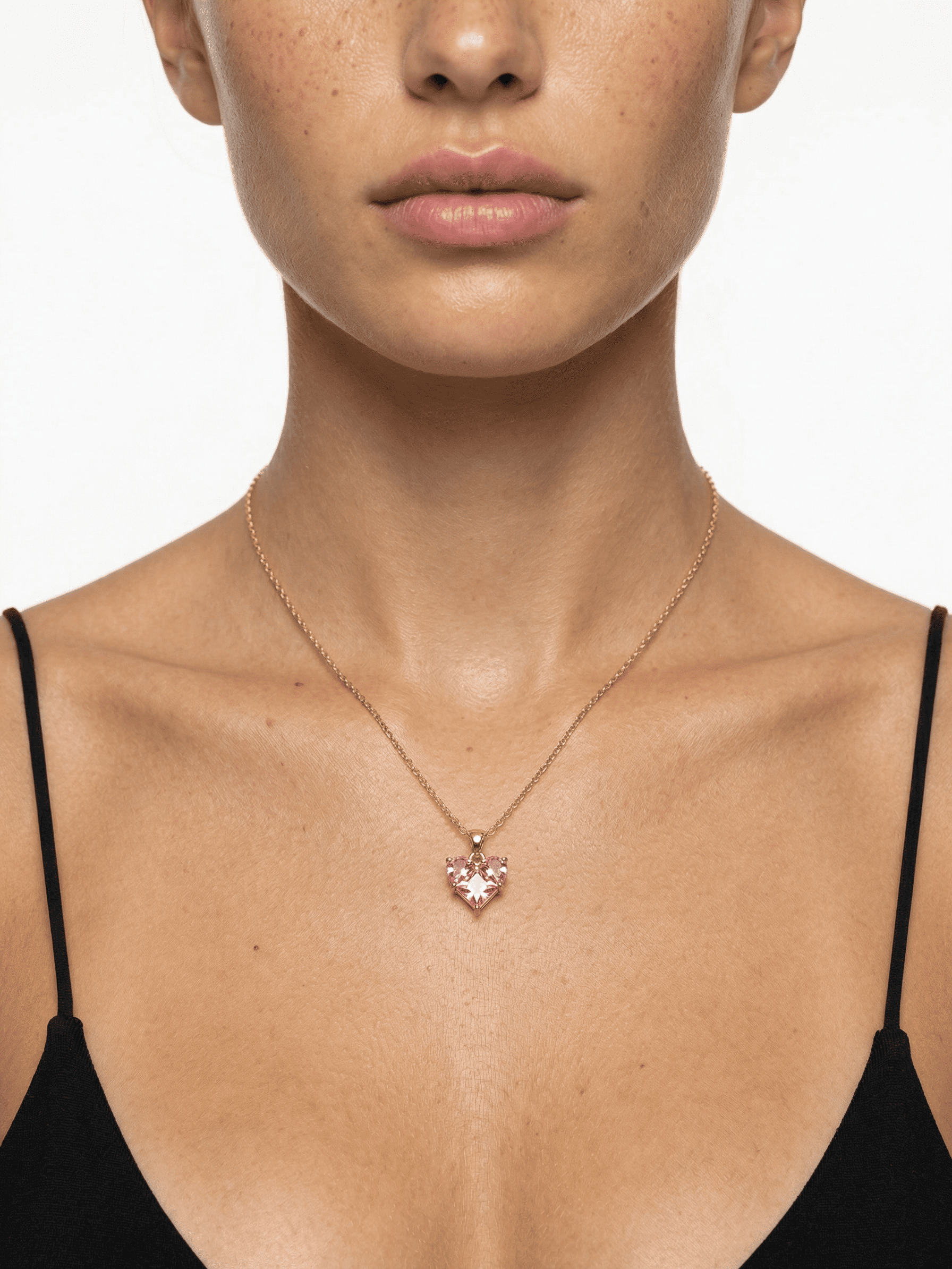 18K Gold Pink Zircon Heart Romance Necklace