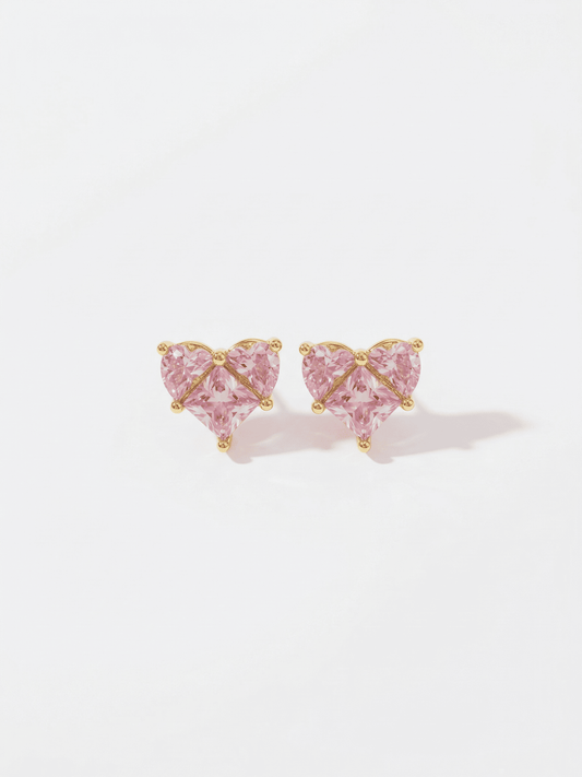 18K Gold Pink Zircon Heart Romance Earrings