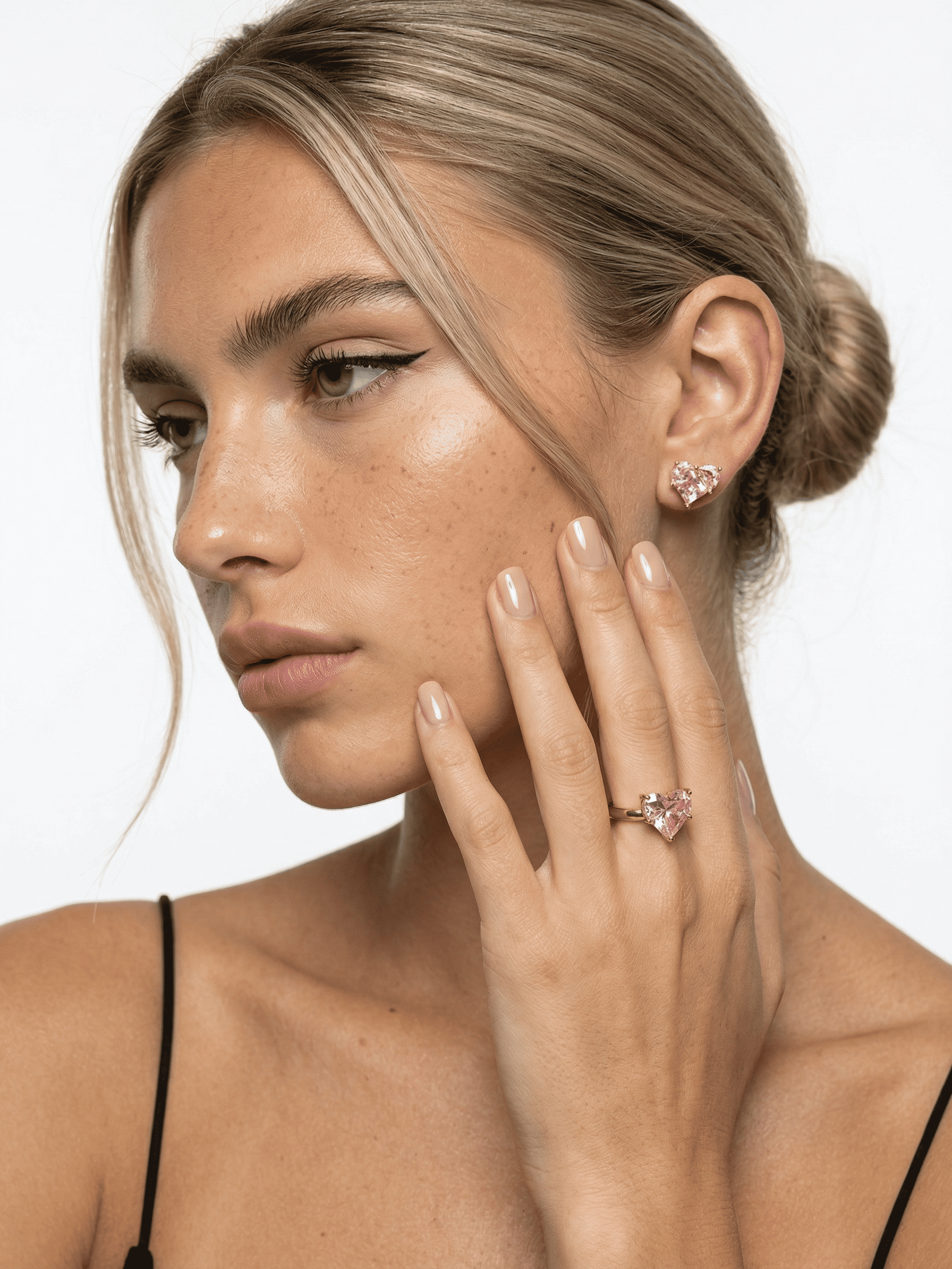 18K Gold Pink Zircon Heart Romance Earrings