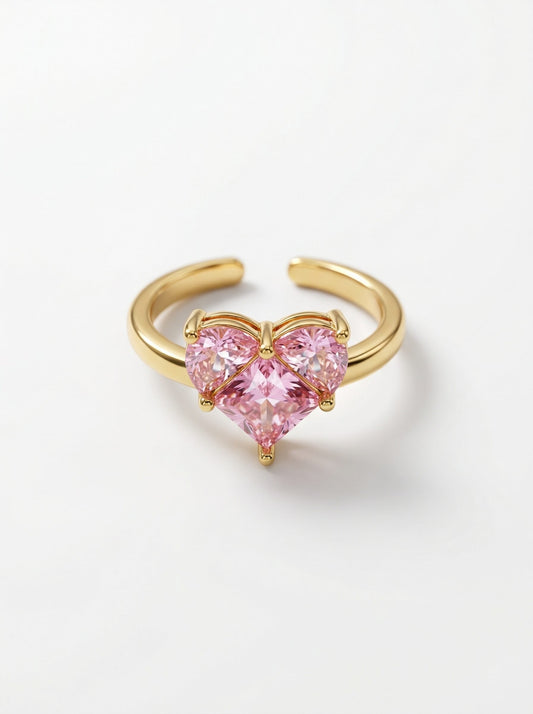 18K Gold Pink Zircon Heart Romance Ring