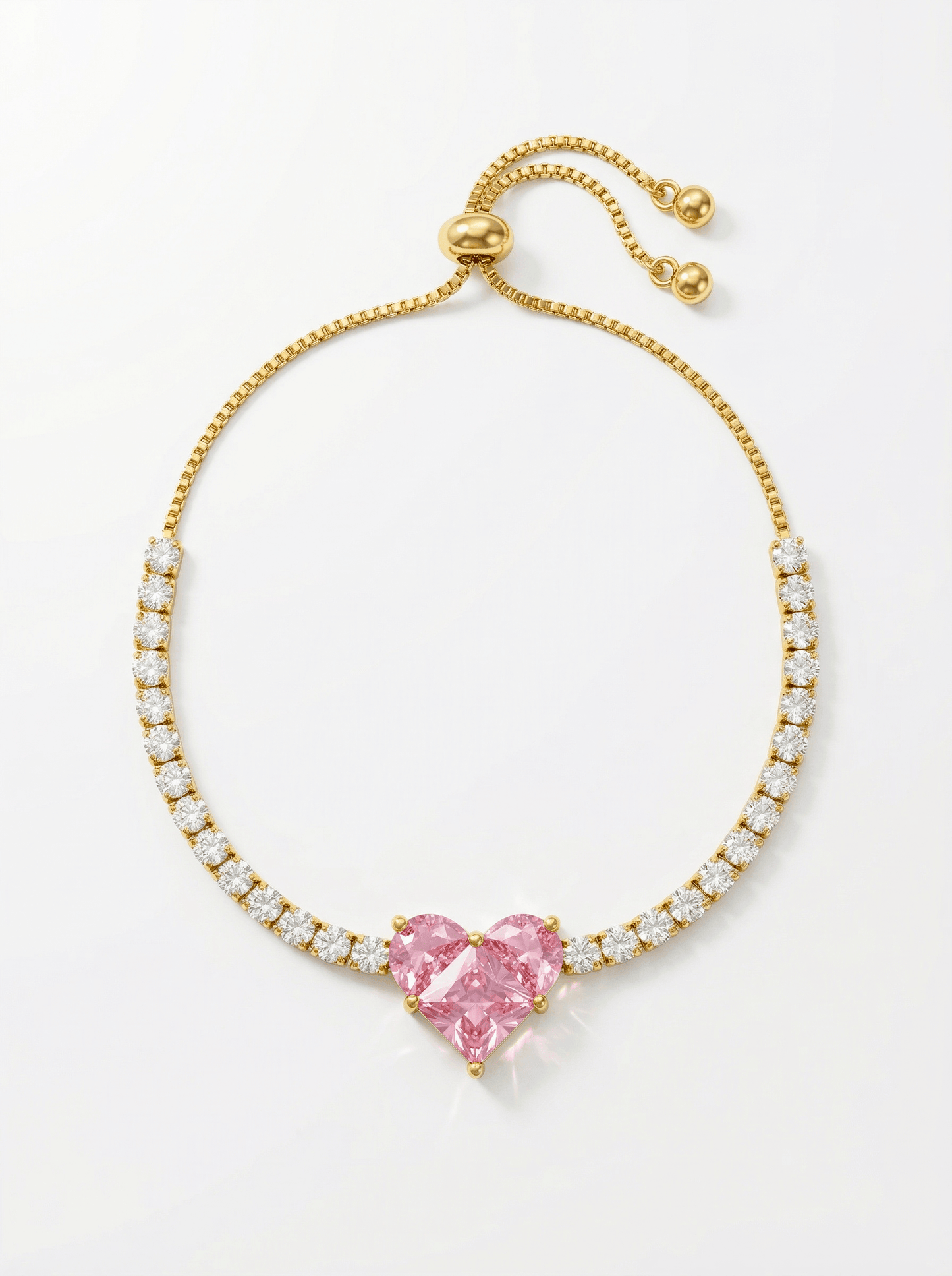 18K Gold Pink Zircon Heart Romance Tennis Bracelet