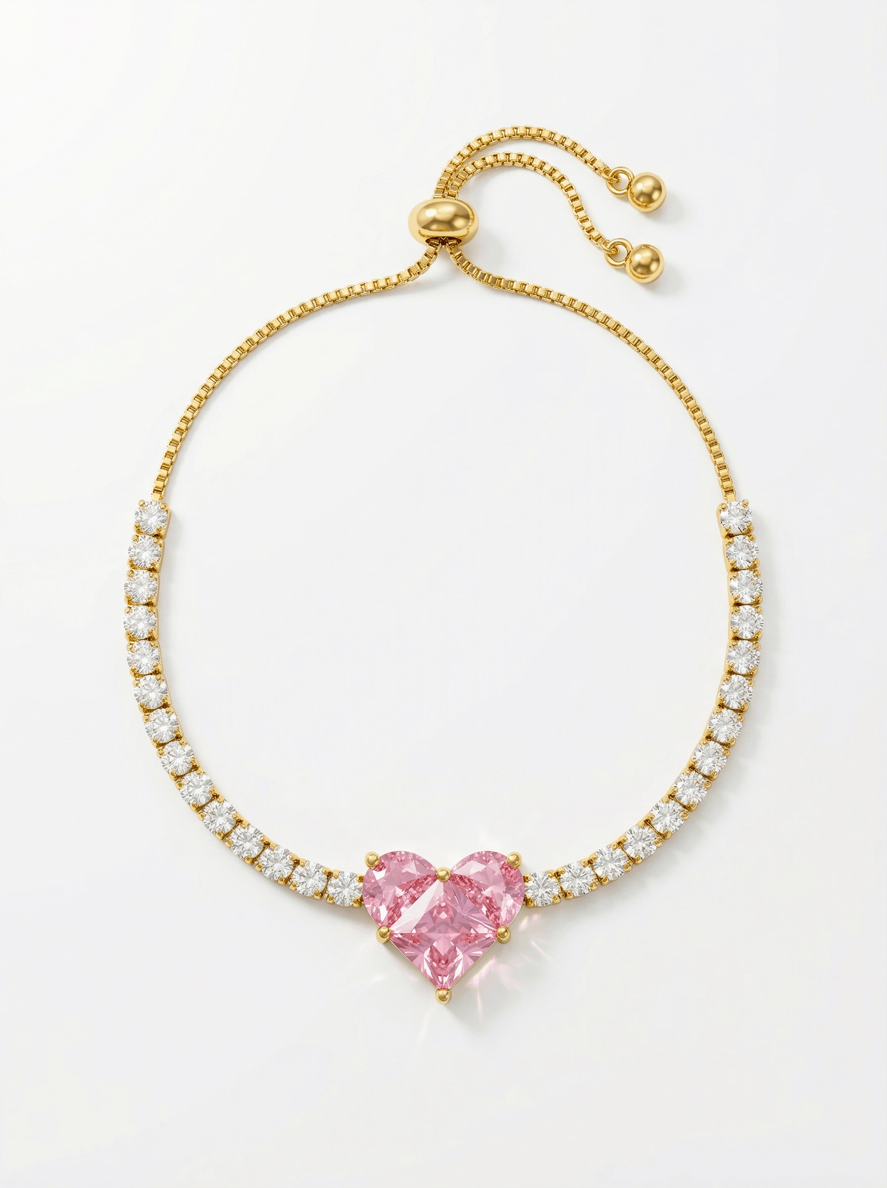 18K Gold Pink Zircon Heart Romance Tennis Bracelet