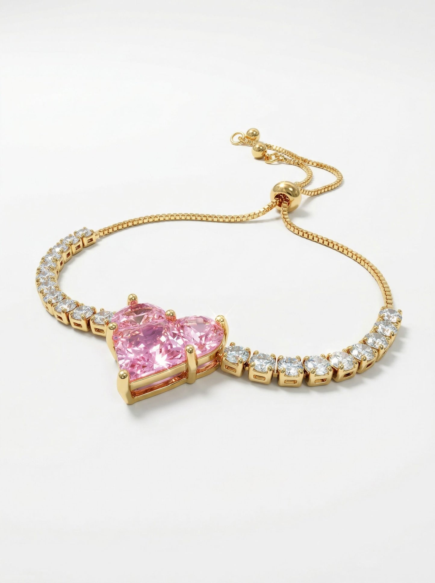 18K Gold Pink Zircon Heart Romance Tennis Bracelet