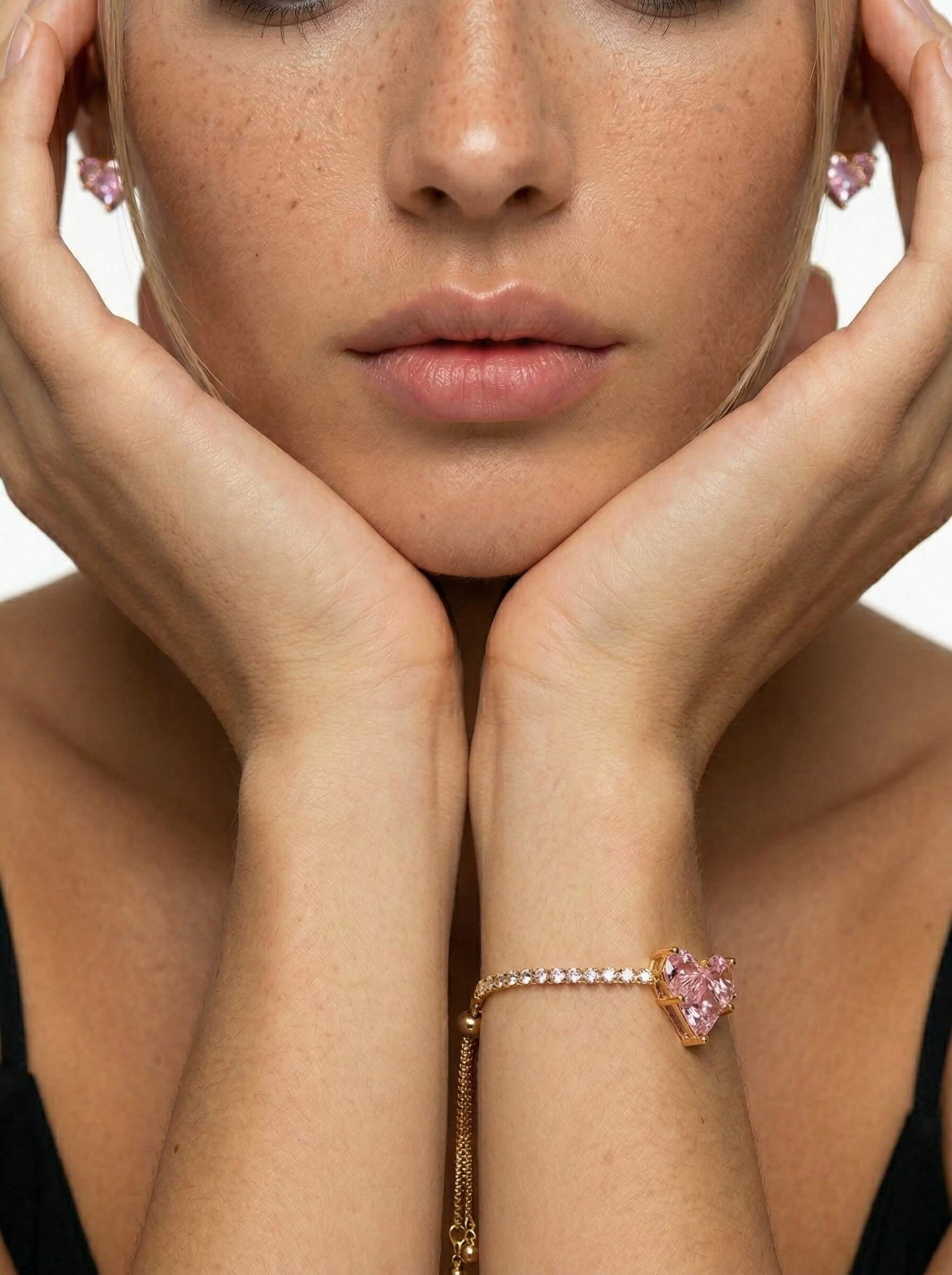 18K Gold Pink Zircon Heart Romance Tennis Bracelet