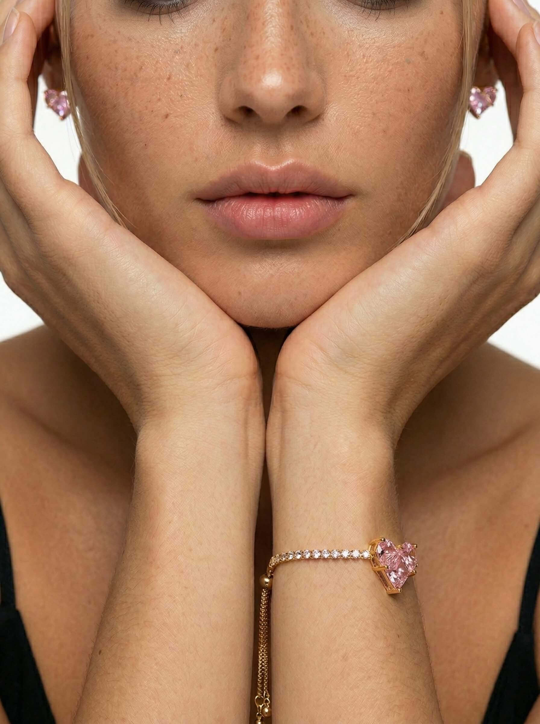 18K Gold Pink Zircon Heart Romance Tennis Bracelet