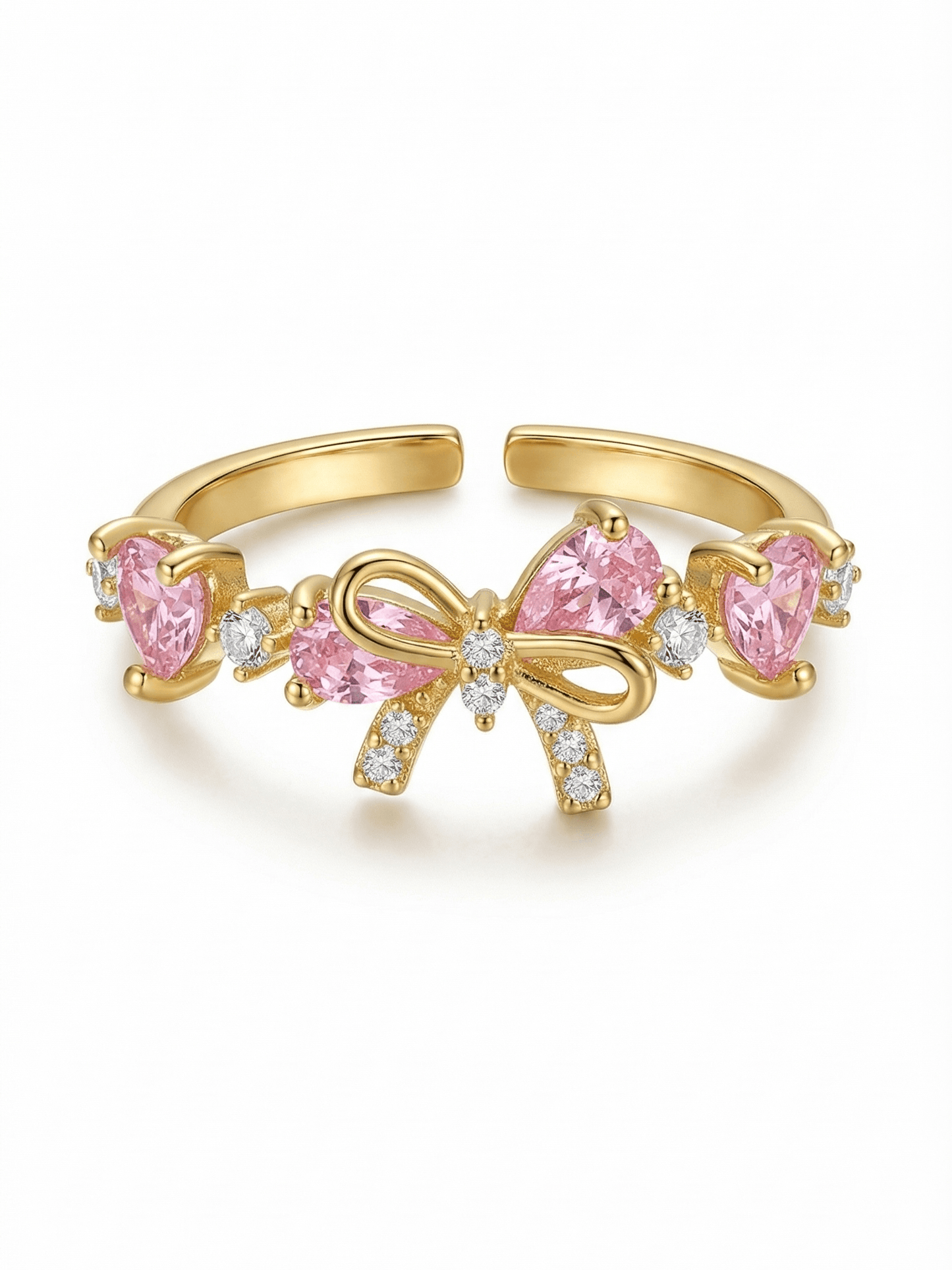 18K Gold Pink Heart Candy Bow Ring