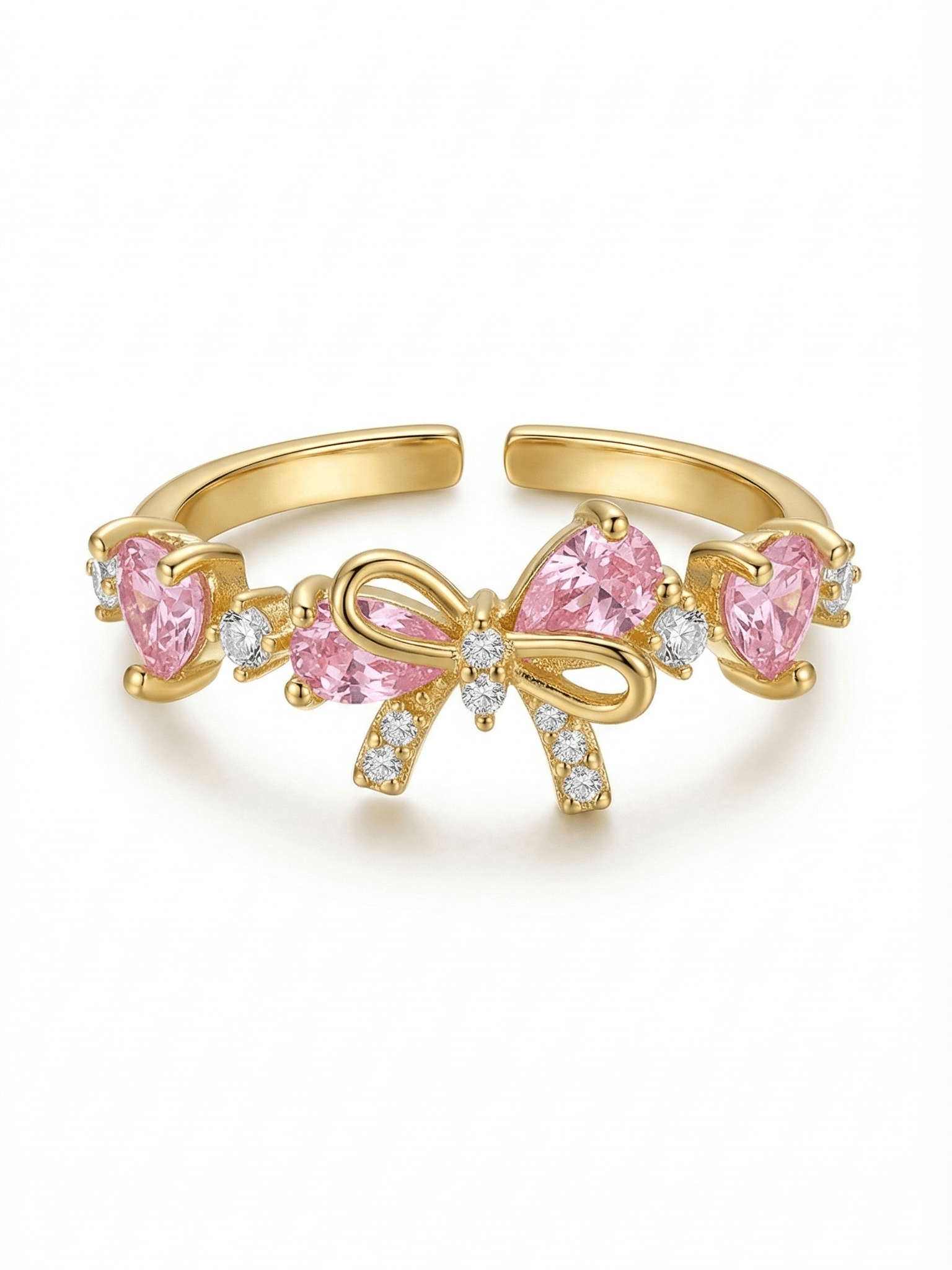 18K Gold Pink Heart Candy Bow Ring