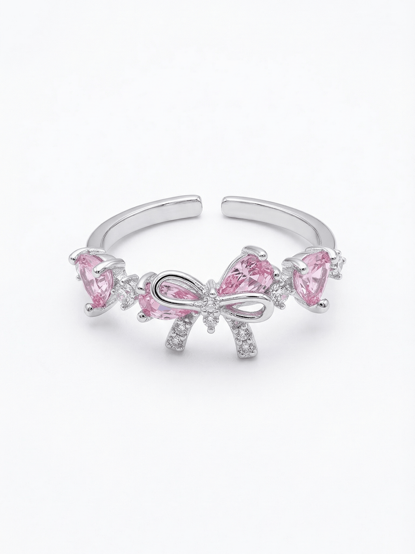 18K Gold Pink Heart Candy Bow Ring