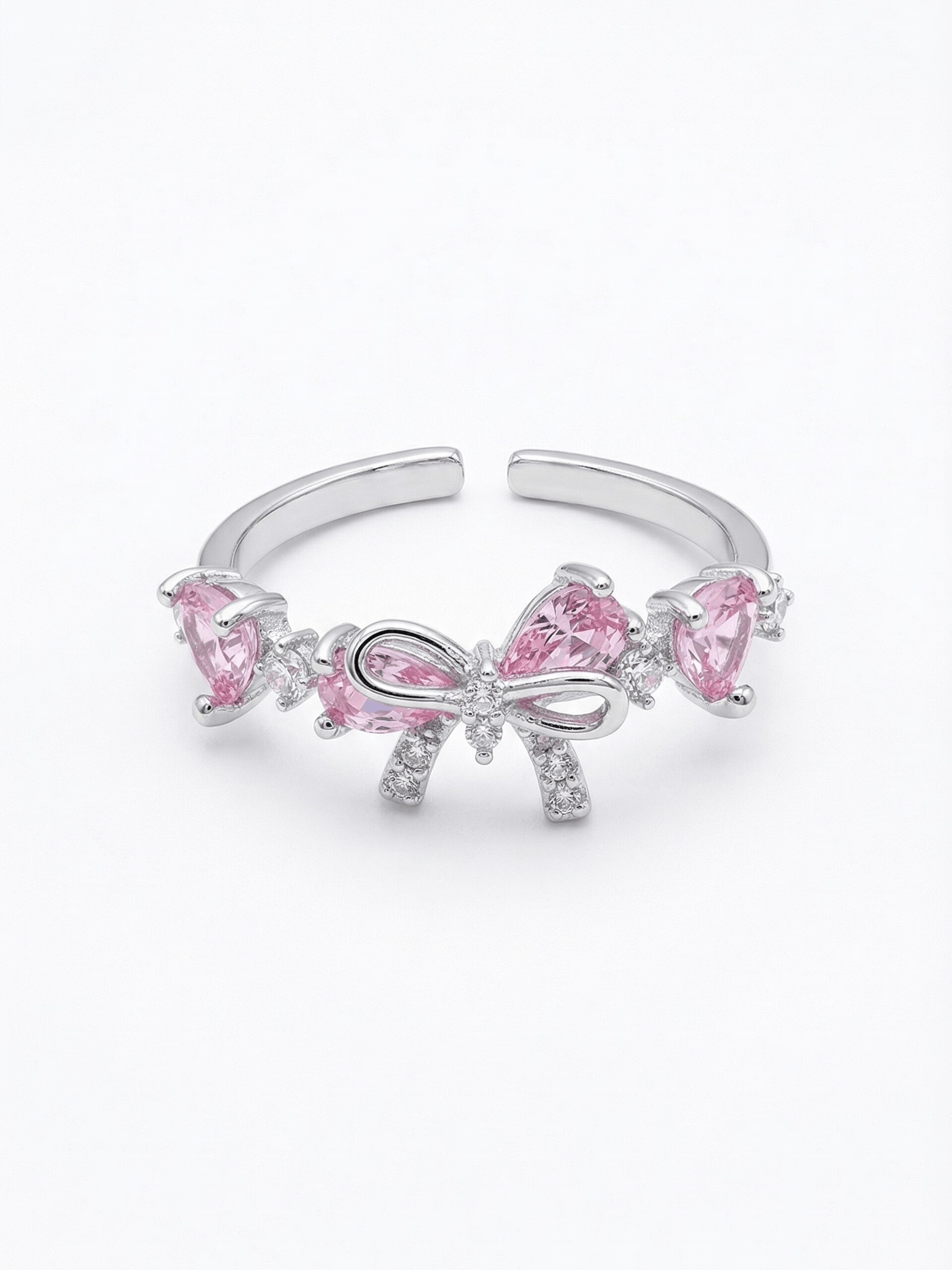 18K Gold Pink Heart Candy Bow Ring