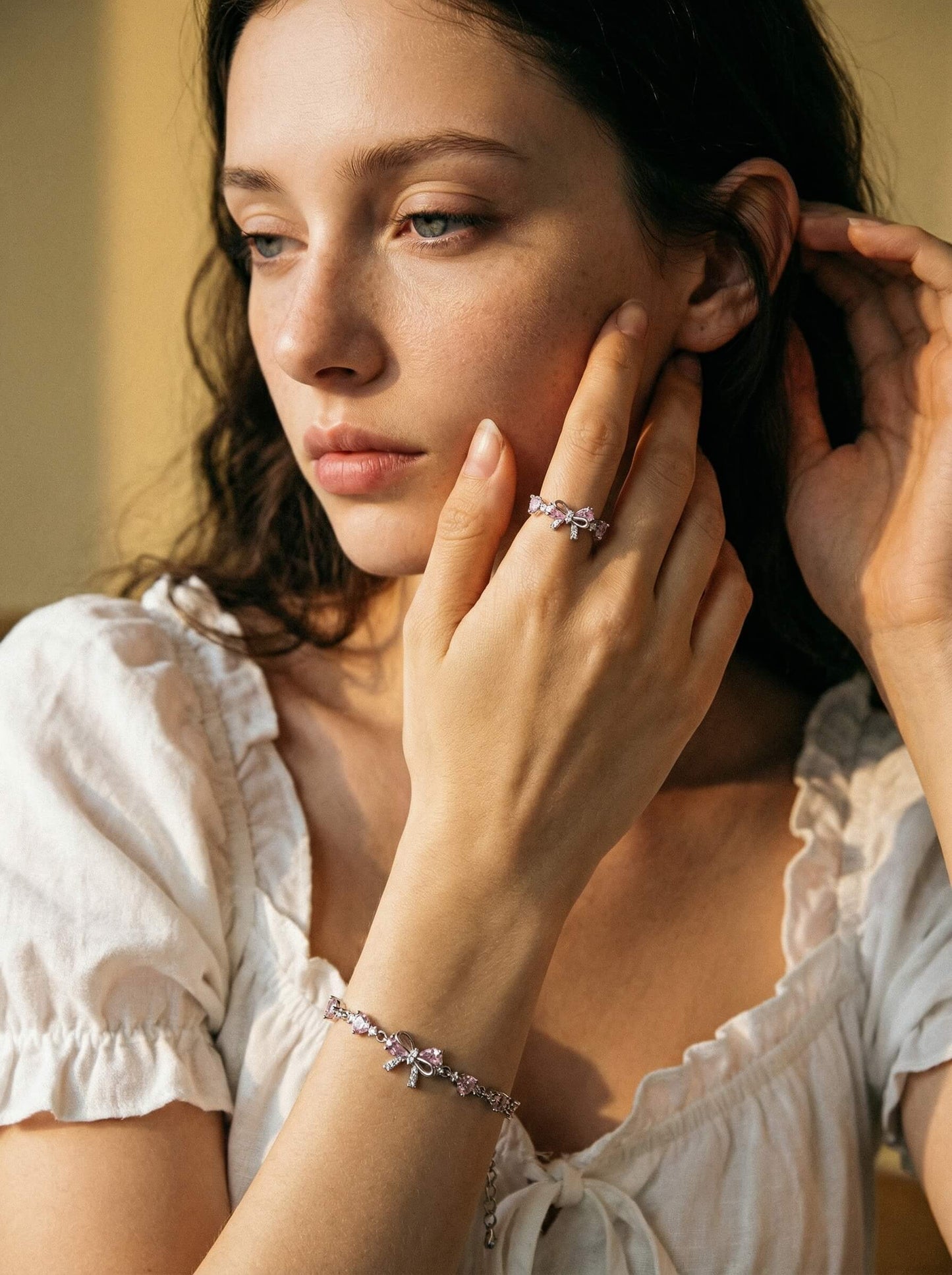 18K Gold Pink Heart Candy Bow Ring