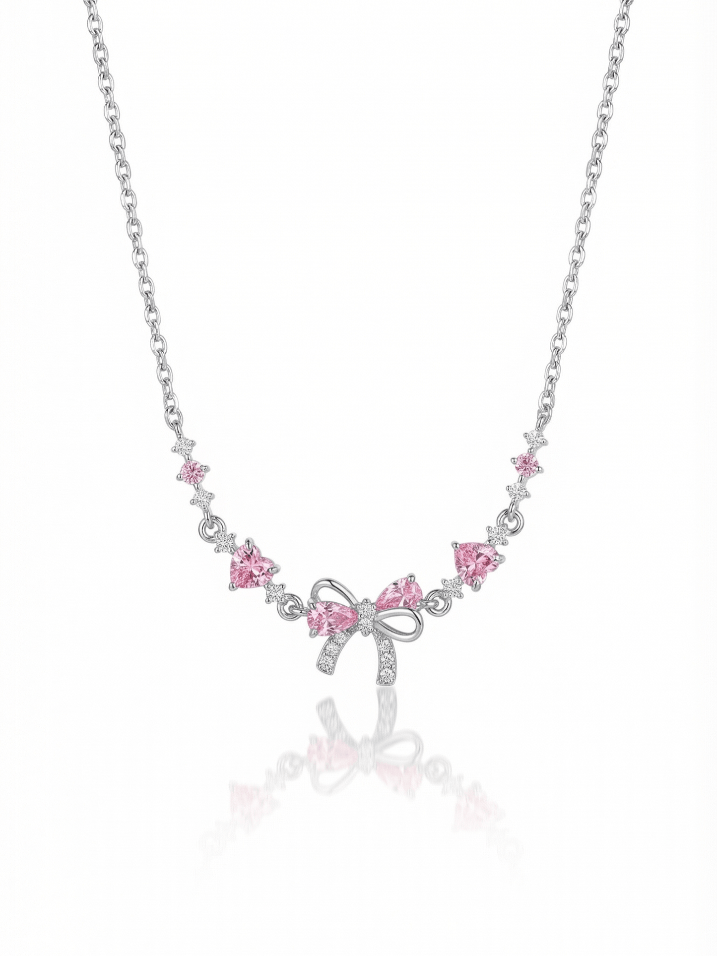18K Gold Pink Heart Candy Bow Necklace