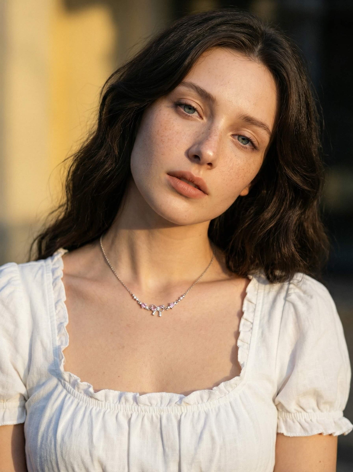 18K Gold Pink Heart Candy Bow Necklace