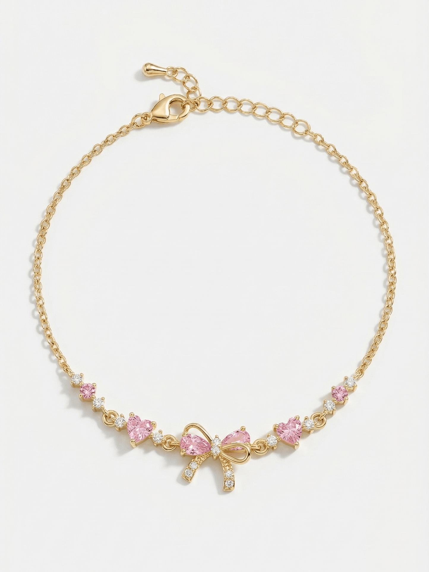 18K Gold Pink Heart Candy Bow Bracelet