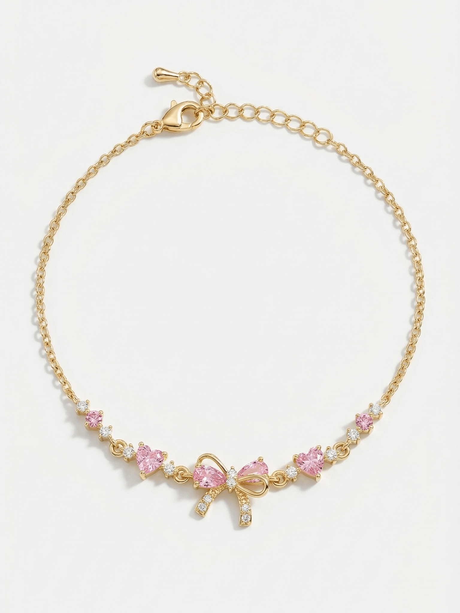 18K Gold Pink Heart Candy Bow Bracelet