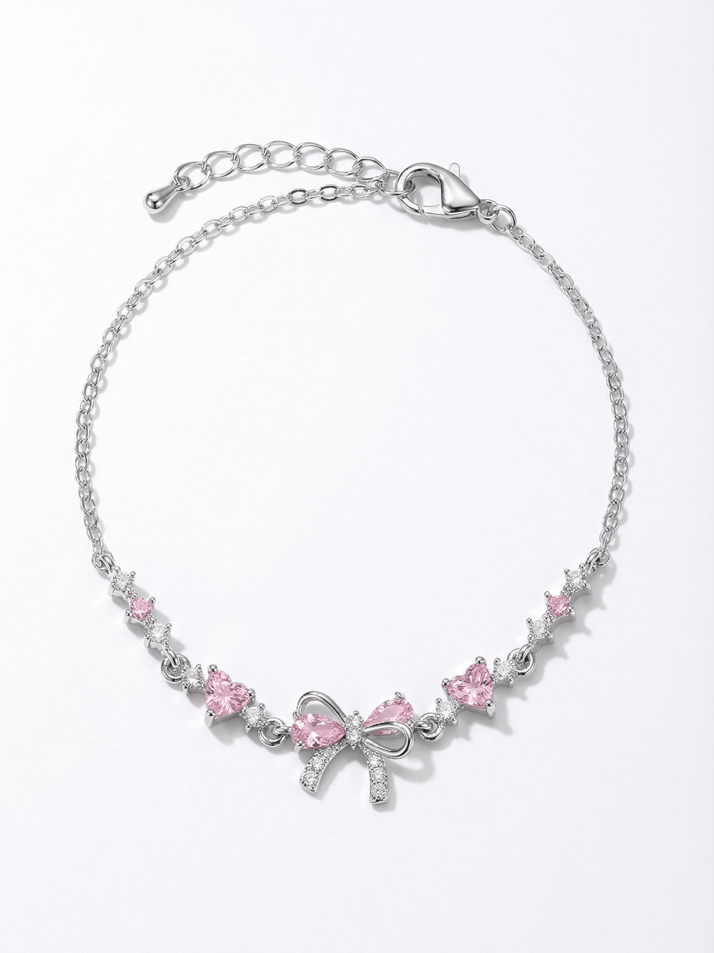 18K Gold Pink Heart Candy Bow Bracelet