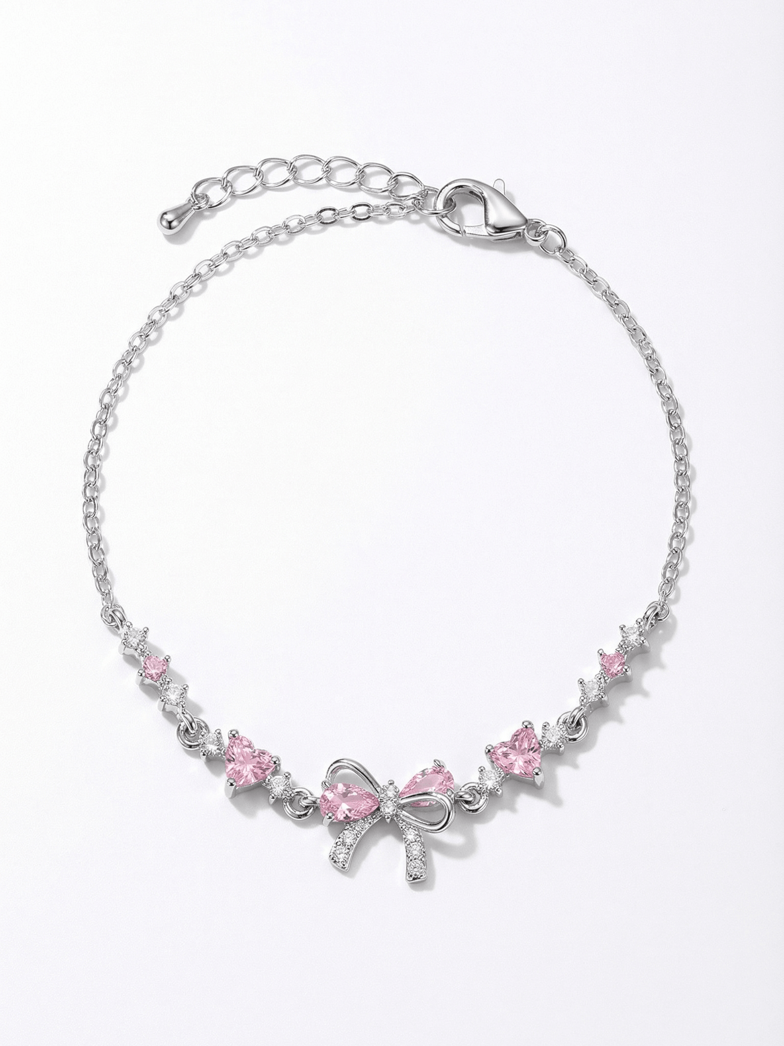 18K Gold Pink Heart Candy Bow Bracelet