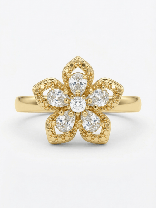 18K Gold Elegant Rotatable Flower Zircon Ring