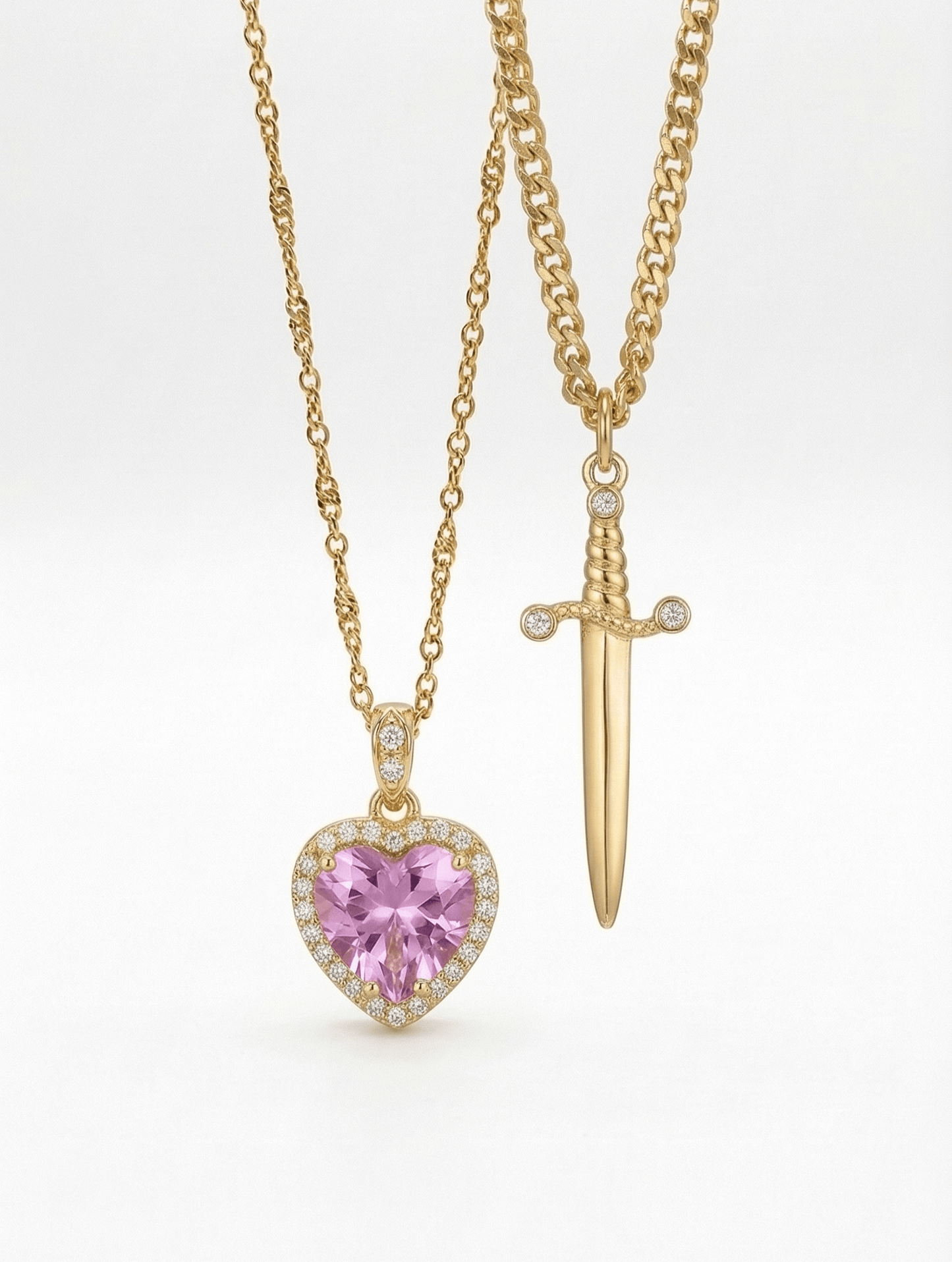Couple Heart & Sword Matching Necklaces-01