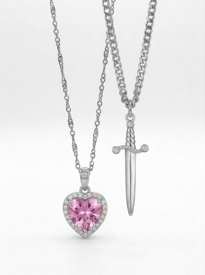 Couple Heart & Sword Matching Necklaces-09